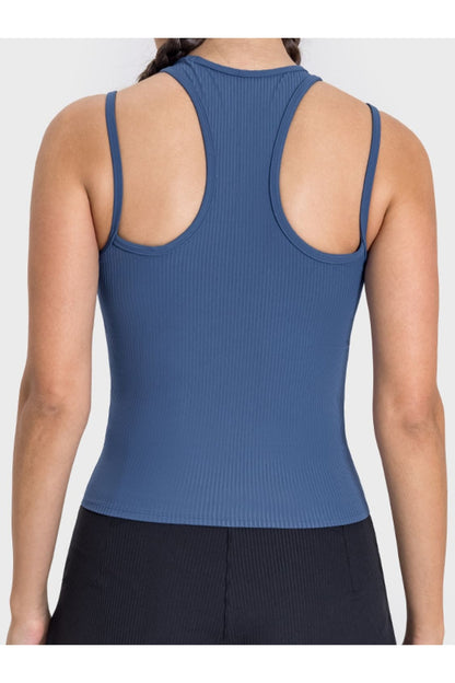 Millennia Cutout Round Neck Racerback Active Tank - Crop Tops & Tank Tops - FITGGINS