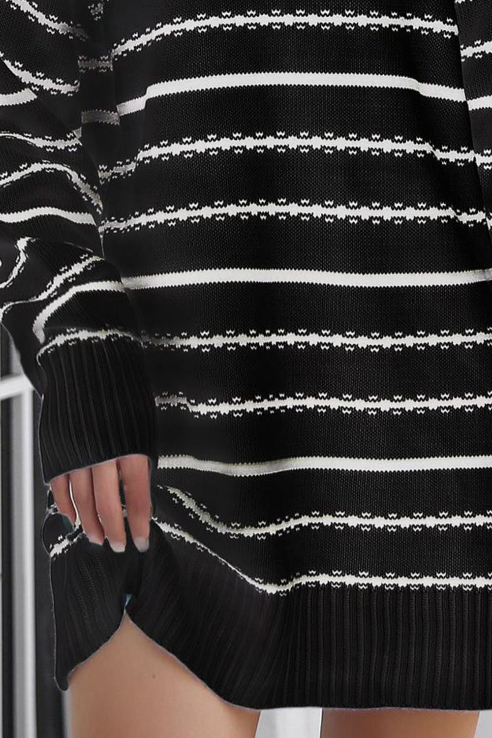 Striped V-Neck Sweater Dress - Sweater Dresses - FITGGINS