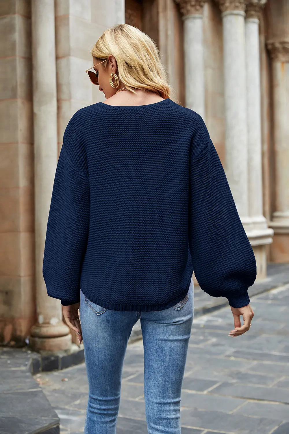 Round Neck Lantern Sleeve Sweater Fitggins