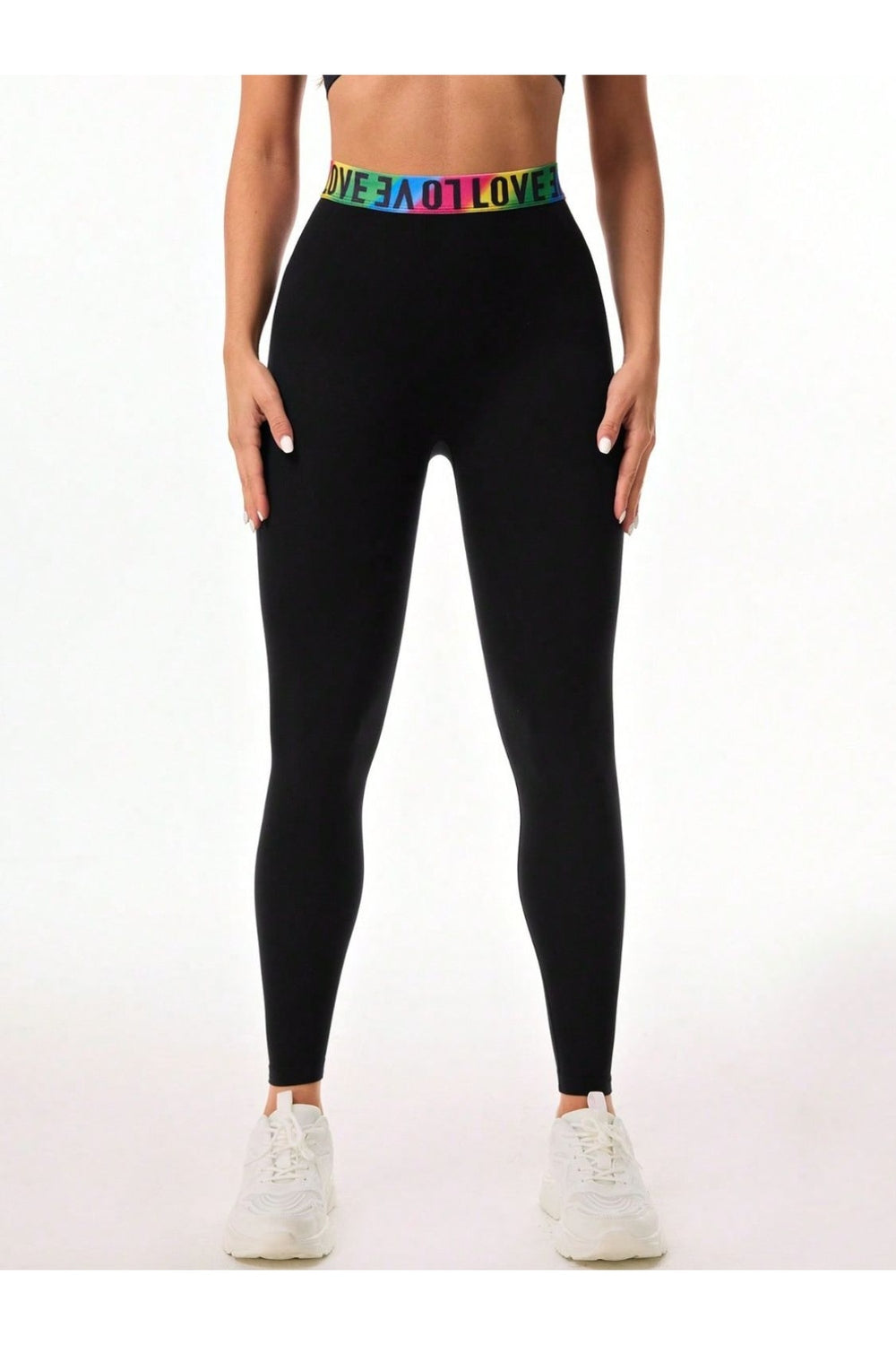 Letter Printed High Waist Active Leggings - Leggings - FITGGINS