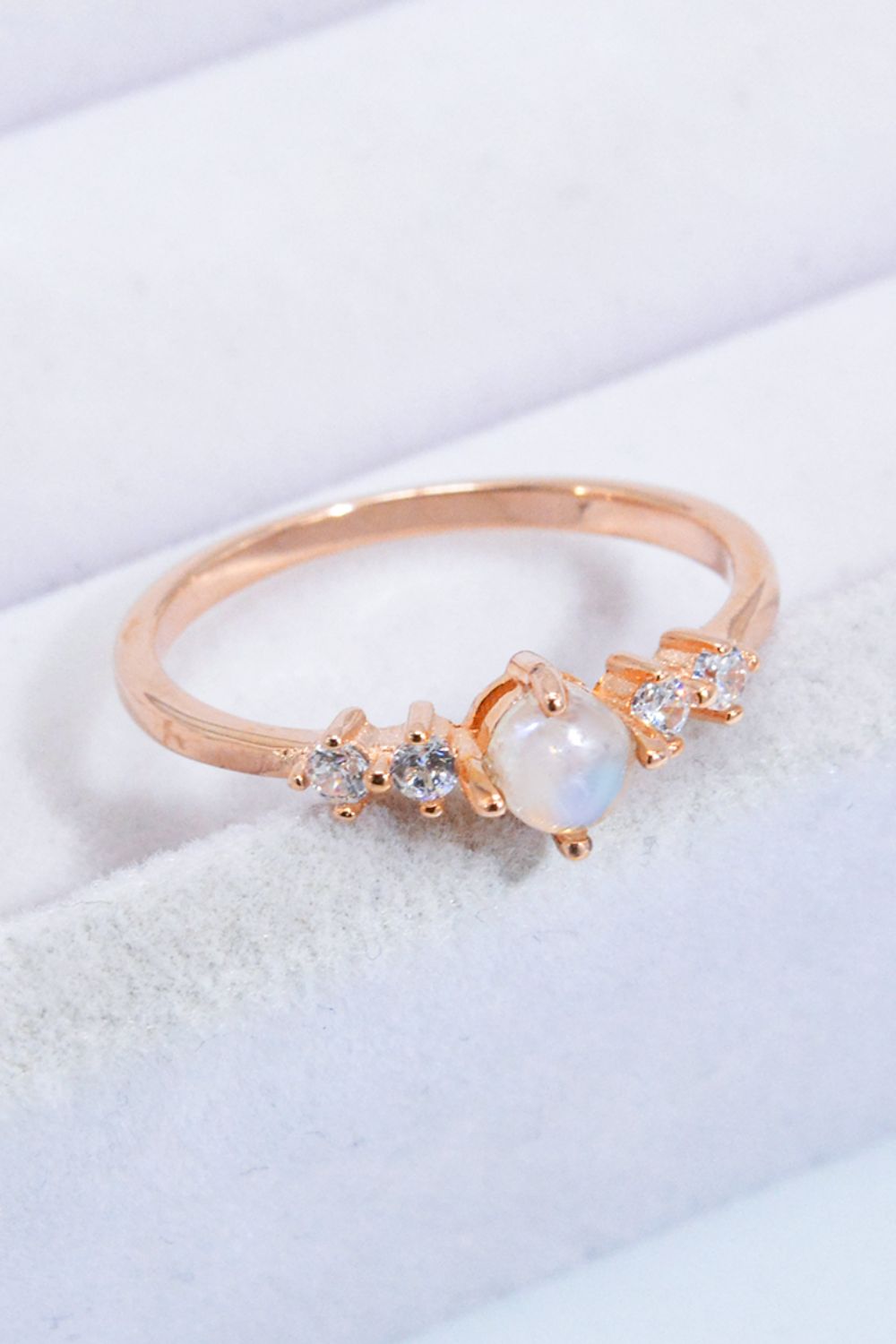 Natural Moonstone and Zircon 18K Rose Gold-Plated Ring - Rings - FITGGINS