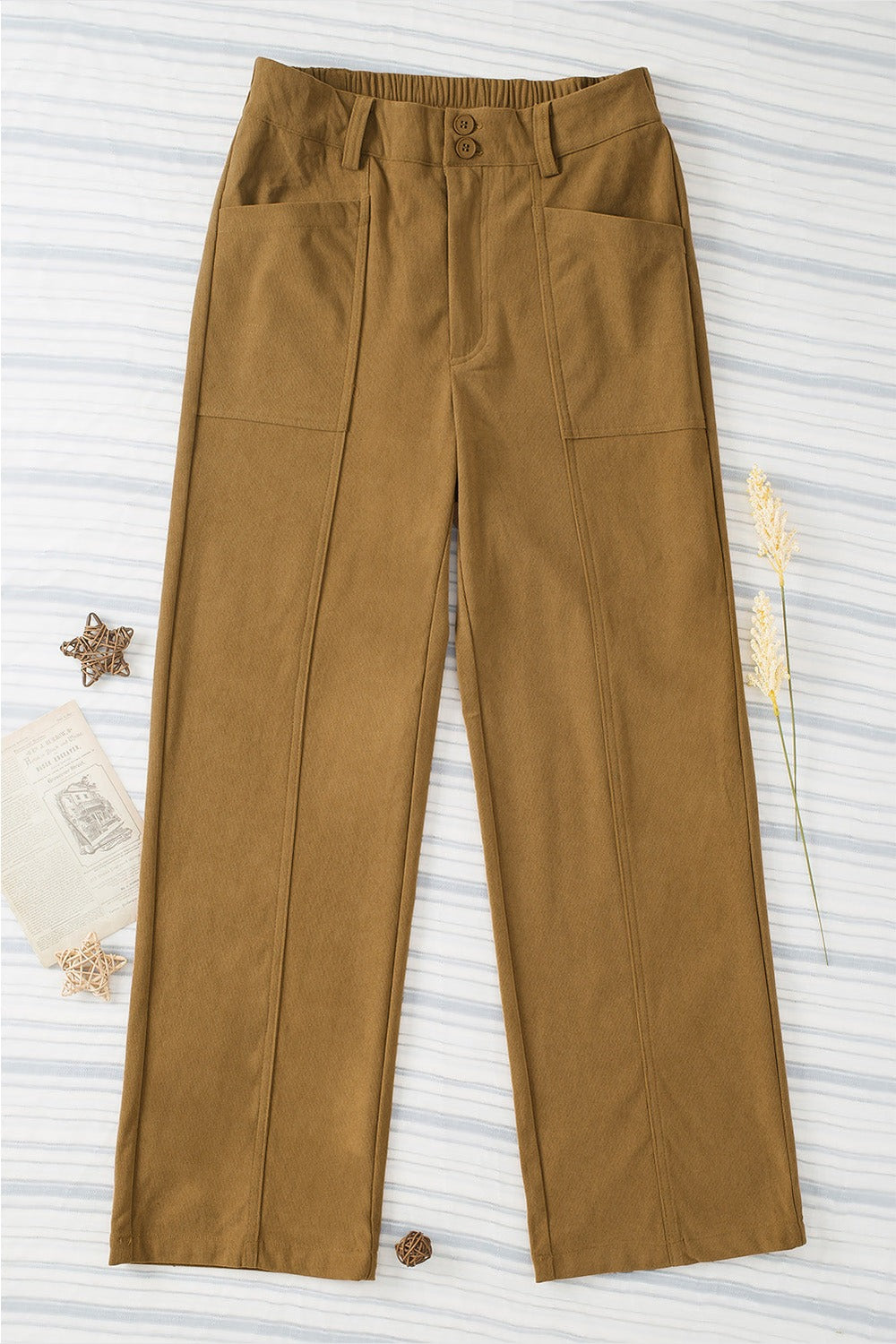 Half Elastic Waist Straight Pants - Pants - FITGGINS