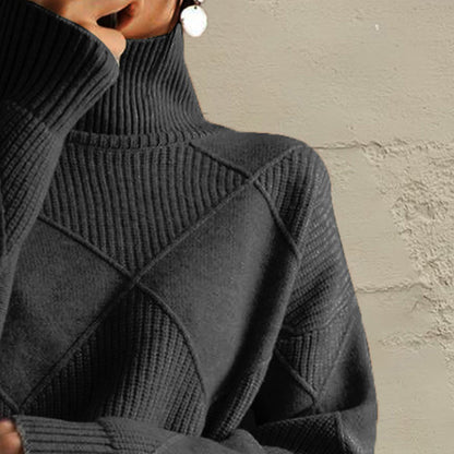 Geometric Turtleneck Long Sleeve Sweater Fitggins