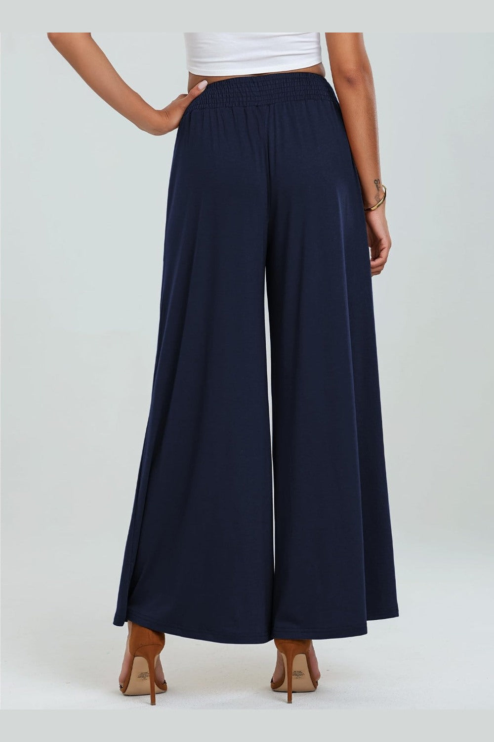 Pocketed Elastic Waist Wide Leg Pants - Pants - FITGGINS