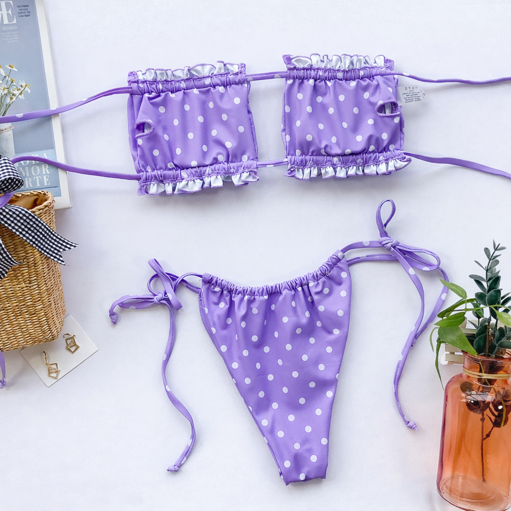 Frill Trim Ruched Bikini Set Fitggins