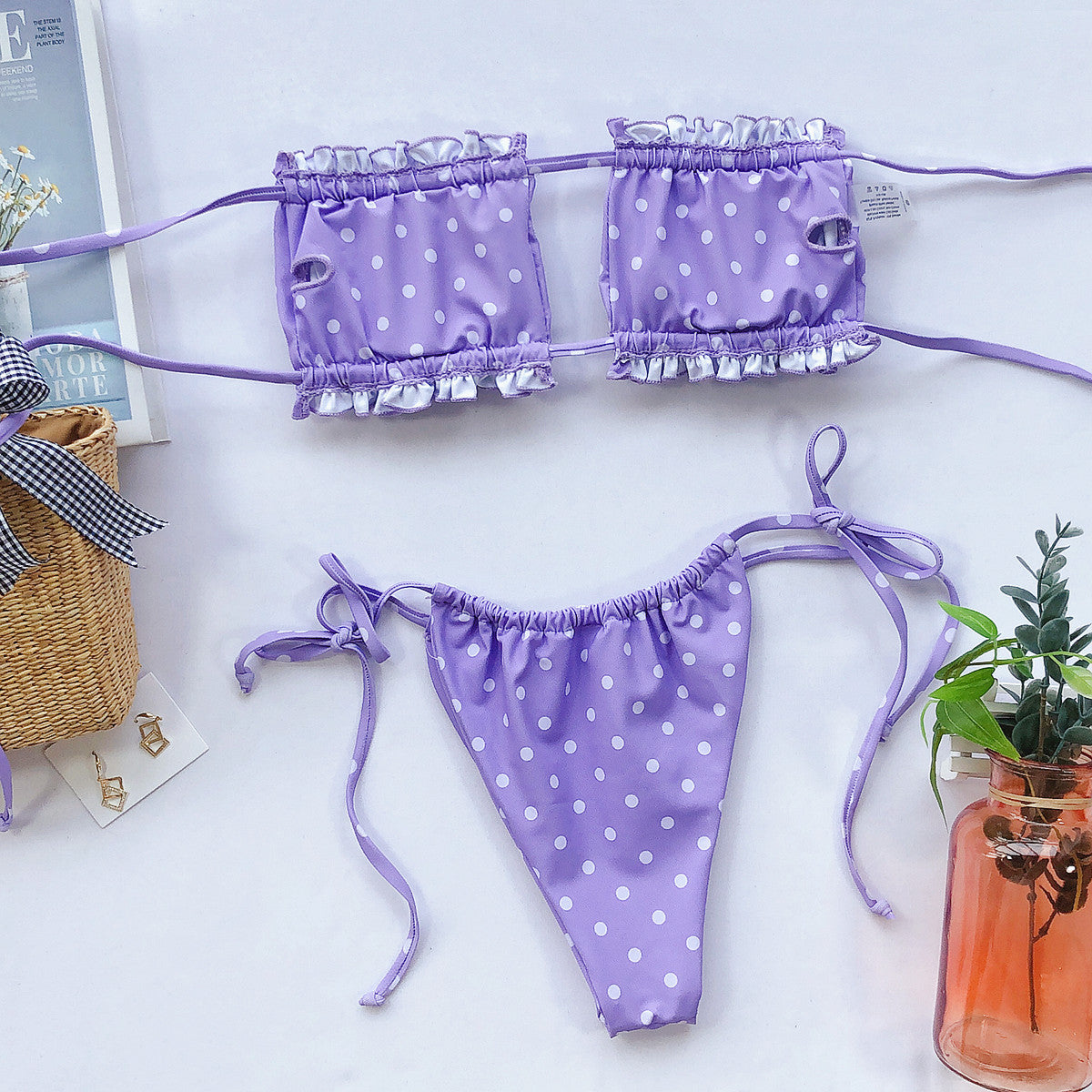 Frill Trim Ruched Bikini Set Fitggins