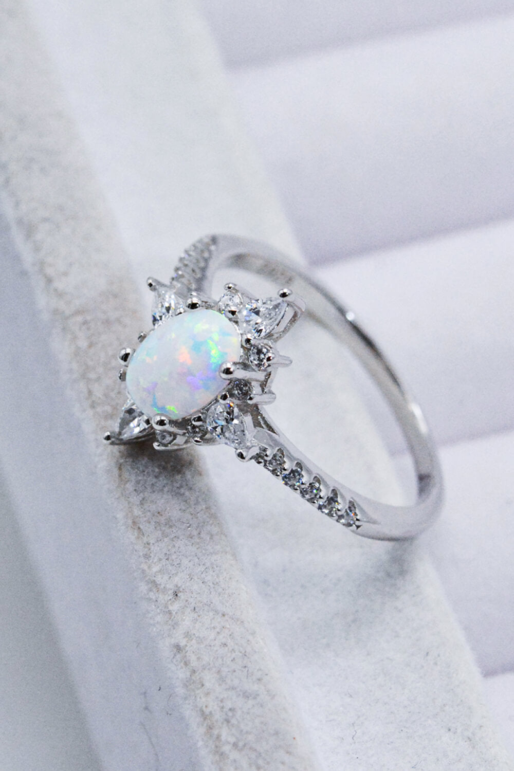 Platinum-Plated Opal and Zircon Ring - Rings - FITGGINS