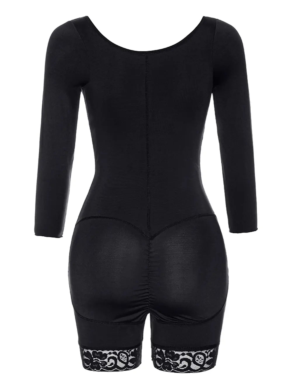 Full Size Zip Up Lace Detail Long Sleeve Shapewear Fitggins