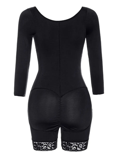Full Size Zip Up Lace Detail Long Sleeve Shapewear Fitggins