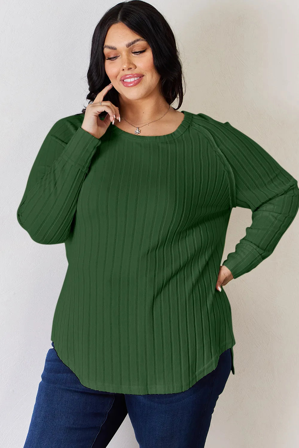 Basic Bae Full Size Ribbed Round Neck Slit T-Shirt Fitggins