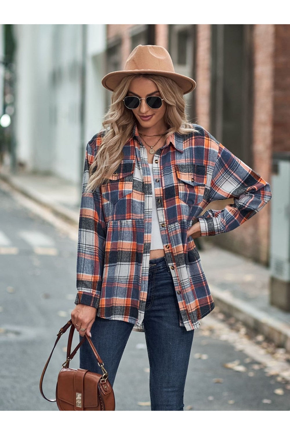 Plaid Button Up Dropped Shoulder Shirt - Shirts - FITGGINS