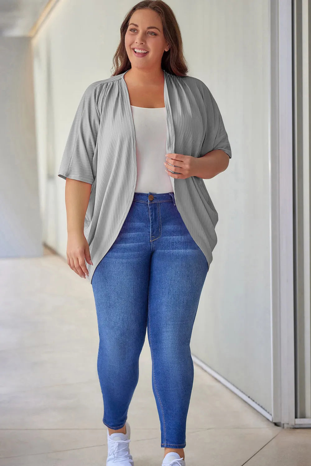 Plus Size Ribbed Cocoon Cover Up Fitggins