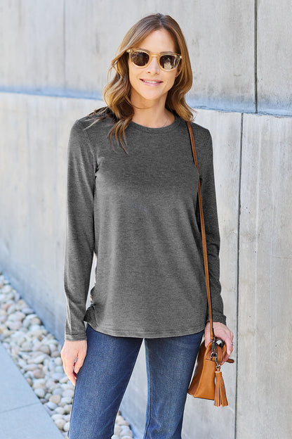 Basic Bae Full Size Round Neck Long Sleeve Top - T-Shirts - FITGGINS