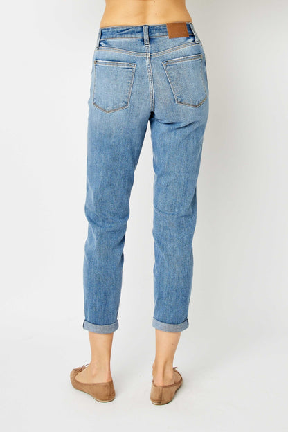 Judy Blue Full Size Cuffed Hem Slim Jeans - Jeans - FITGGINS