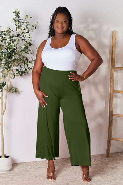 Double Take Full Size Smocked Wide Waistband Wide Leg Pants - Pants - FITGGINS