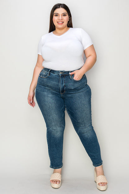 Judy Blue Full Size Tummy Control High Waist Slim Jeans - Jeans - FITGGINS