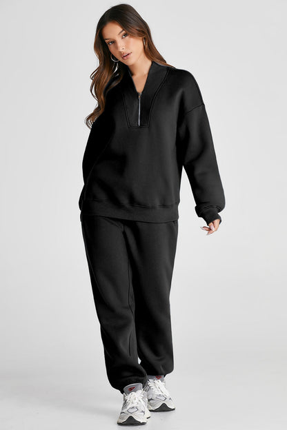 Quarter Zip Long Sleeve Top and Pants Set - Active Set - FITGGINS