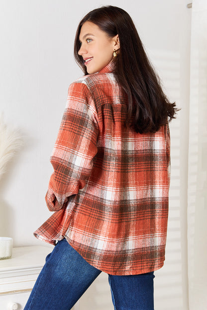 Plaid Collared Neck Long Sleeve Shirt - Shirts - FITGGINS