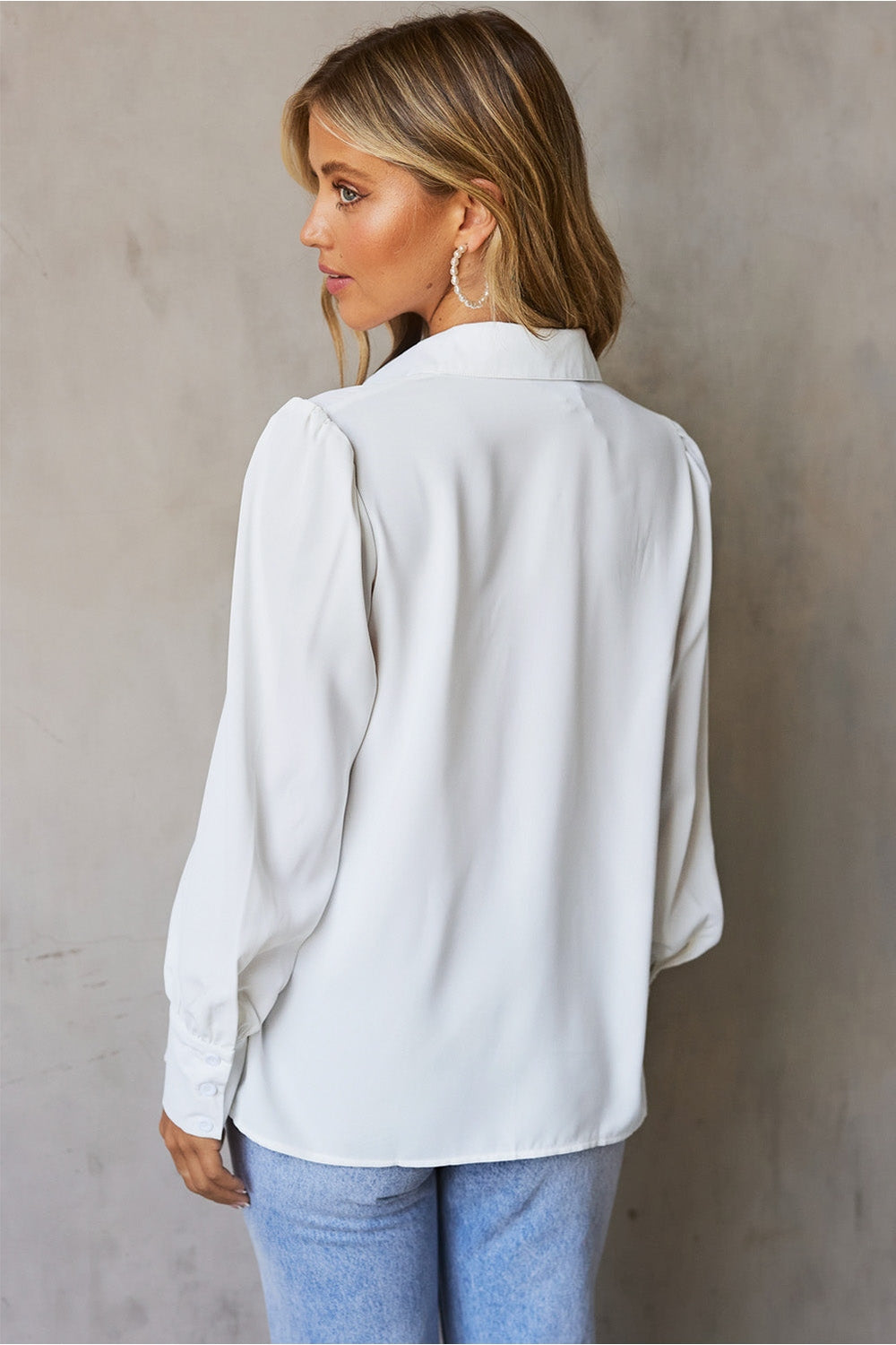 Gathered Detail Puff Sleeve Shirt - Shirts - FITGGINS