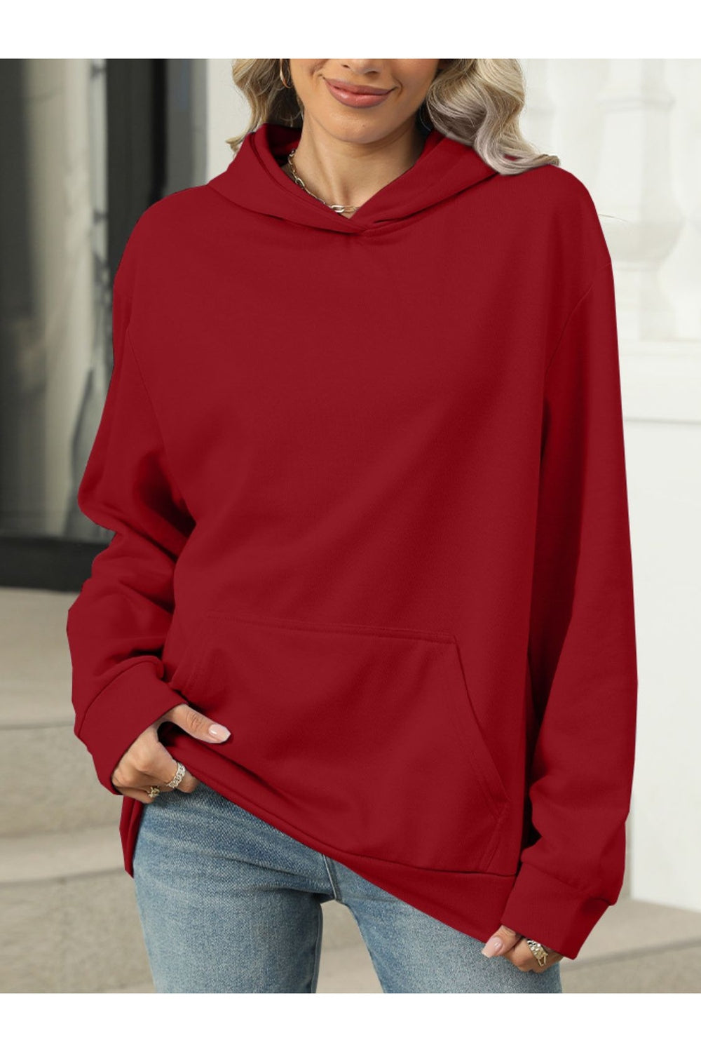 Pocketed Long Sleeve Hoodie - Sweatshirts & Hoodies - FITGGINS