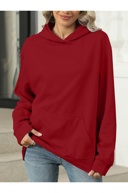 Pocketed Long Sleeve Hoodie - Sweatshirts & Hoodies - FITGGINS