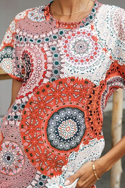 Shiny Printed Round Neck Short Sleeve Tee Fitggins