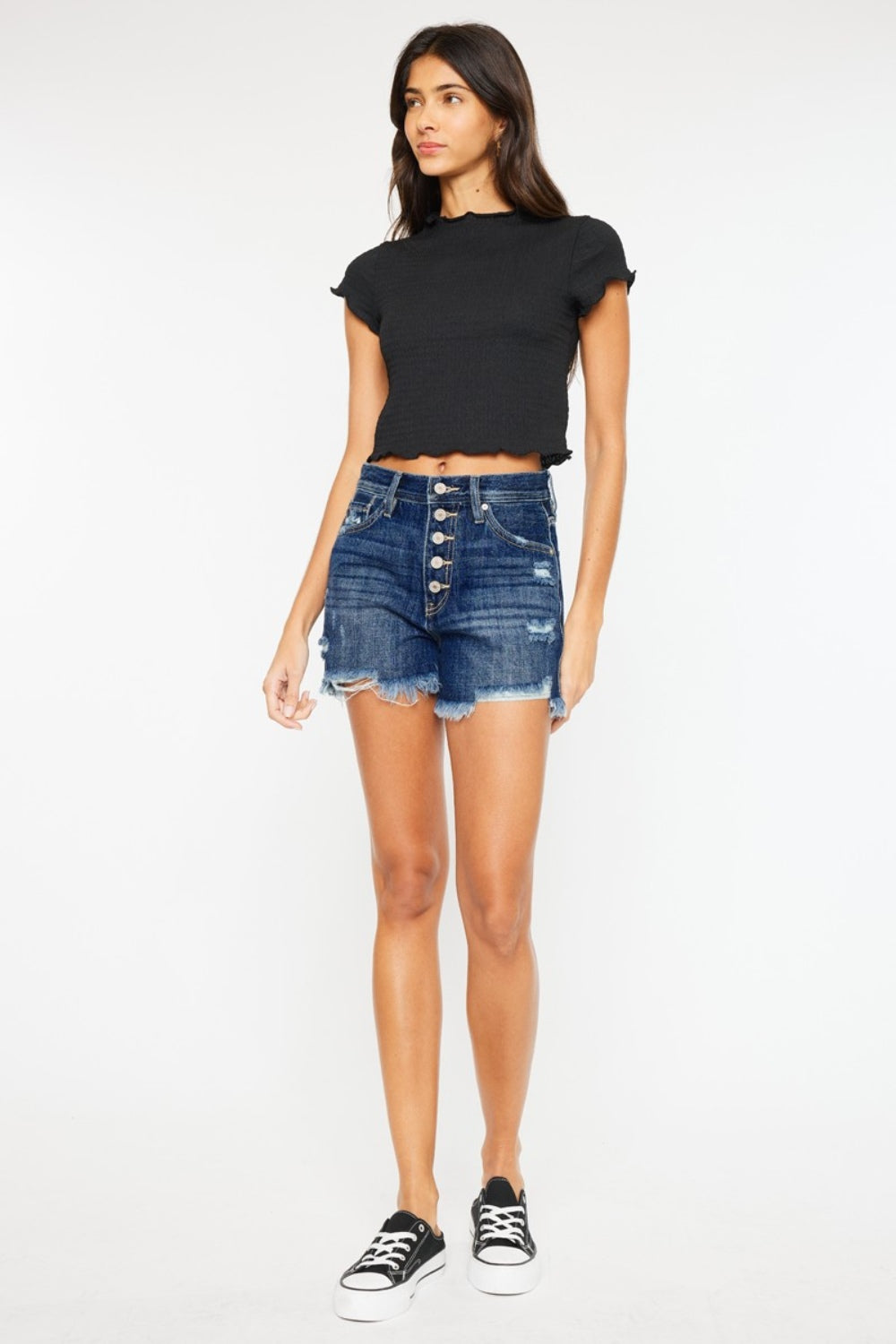 Kancan Raw Hem Button-Fly Denim Shorts - Denim Shorts - FITGGINS