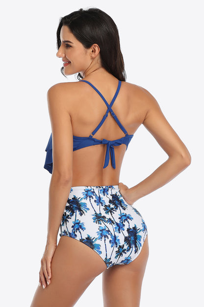 Botanical Print Ruffled Two-Piece Swimsuit - Bikinis & Tankinis - FITGGINS