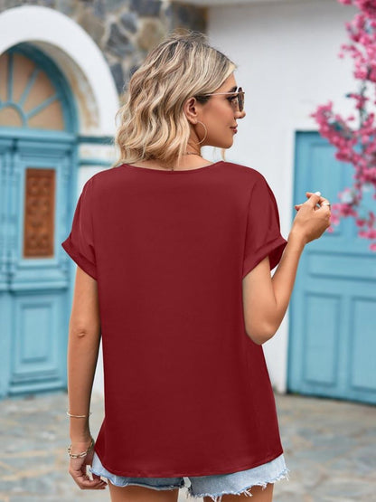 Mandy V-Neck Cuffed Blouse Fitggins