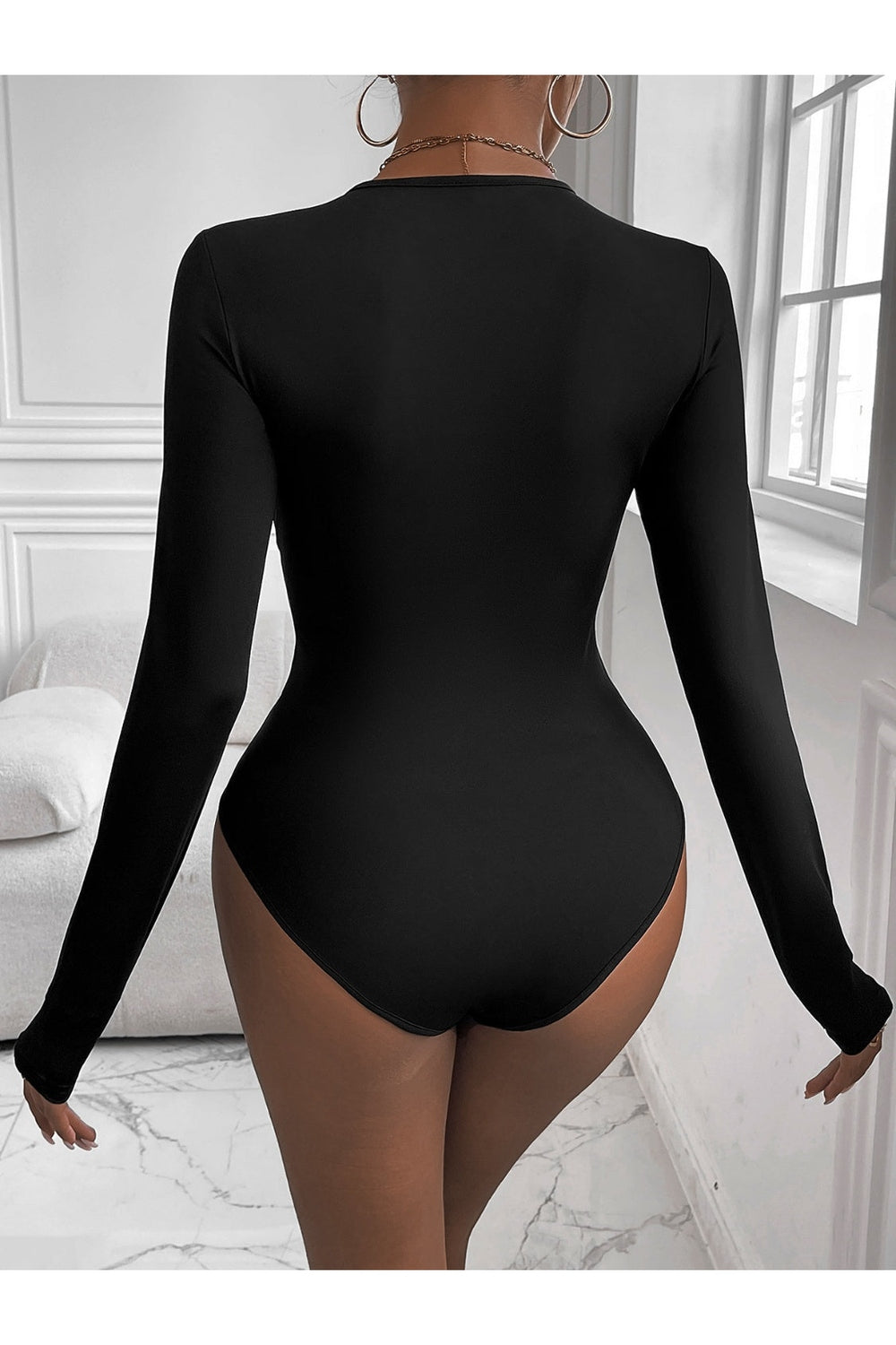 Perfee Twisted Round Neck Long Sleeve Bodysuit - Bodysuit - FITGGINS