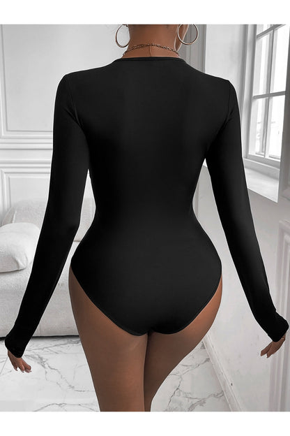 Perfee Twisted Round Neck Long Sleeve Bodysuit - Bodysuit - FITGGINS