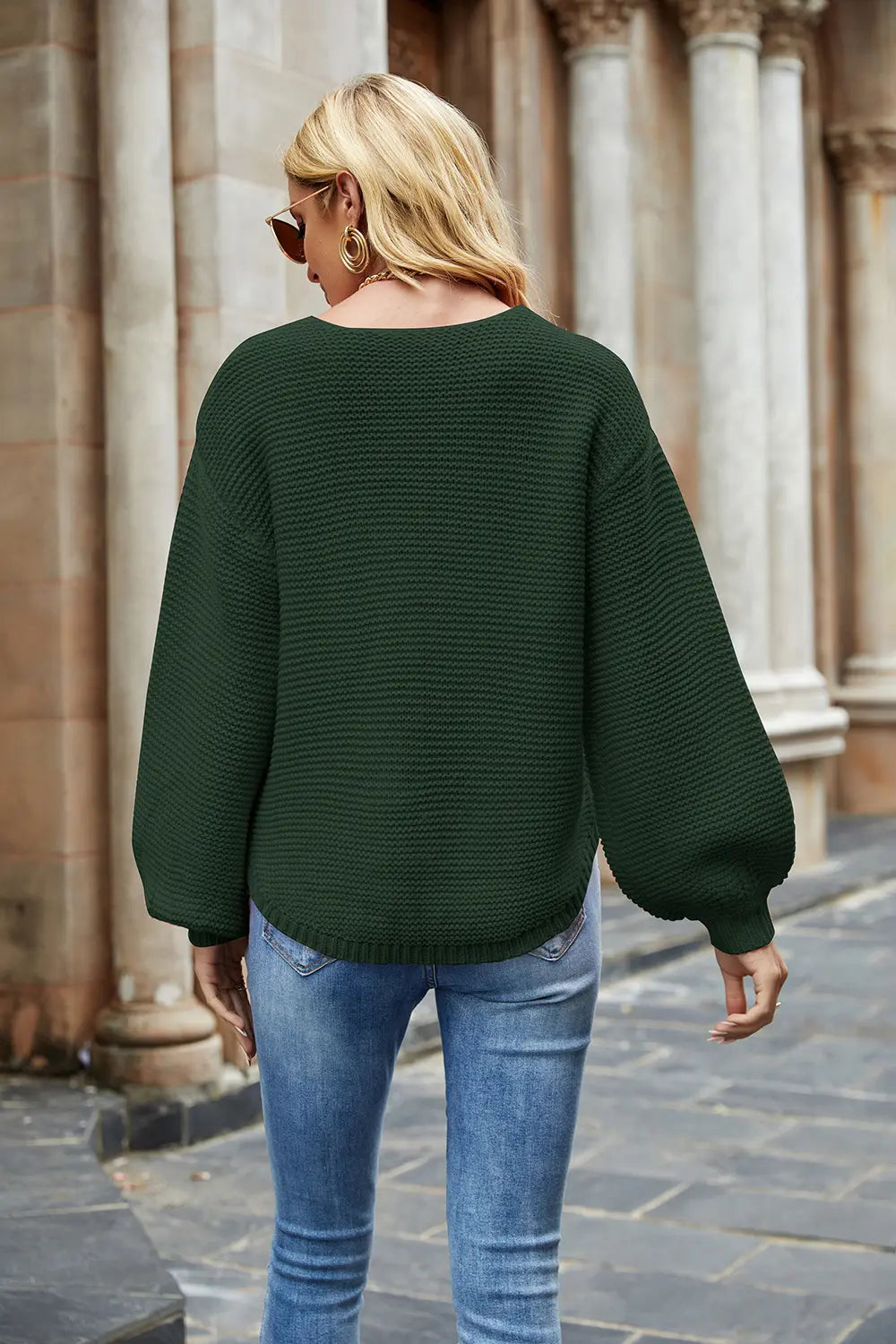 Round Neck Lantern Sleeve Sweater Fitggins