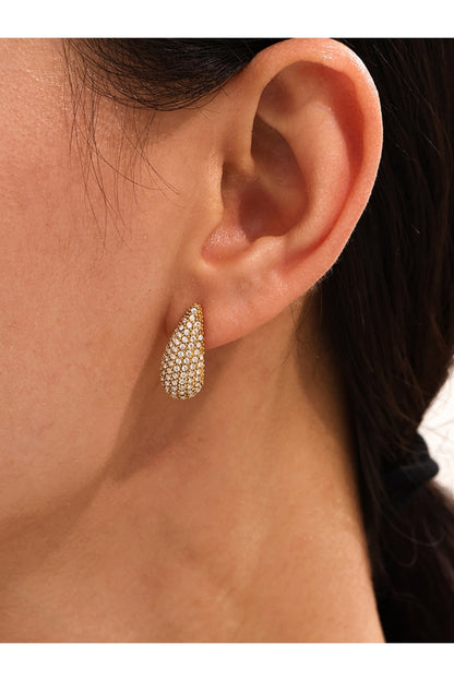 Stainless Steel Inlaid Zircon Teardrop Earrings - Earrings - FITGGINS