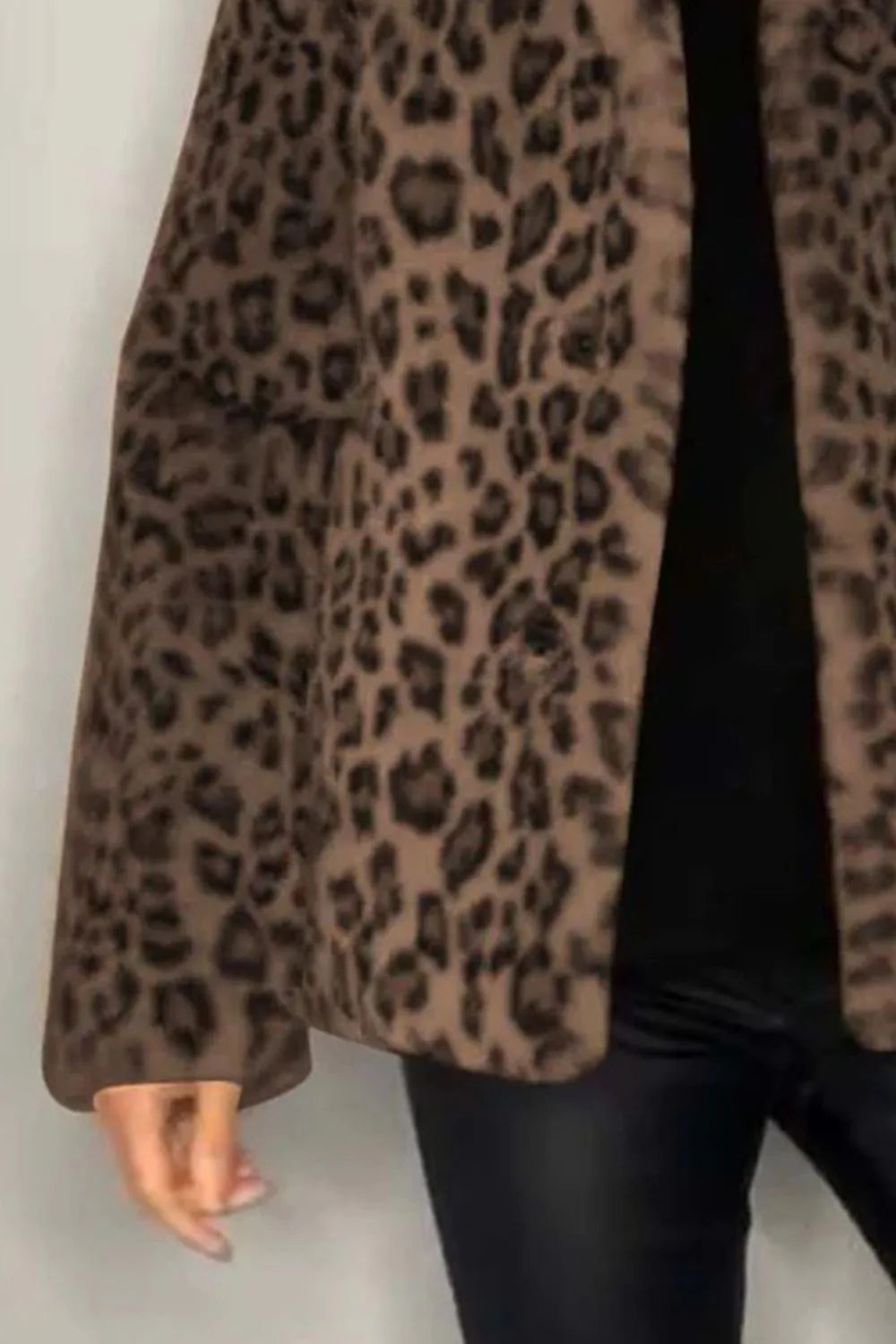 Full-Size Leopard Furry Collared Long-Sleeve Coat Fitggins