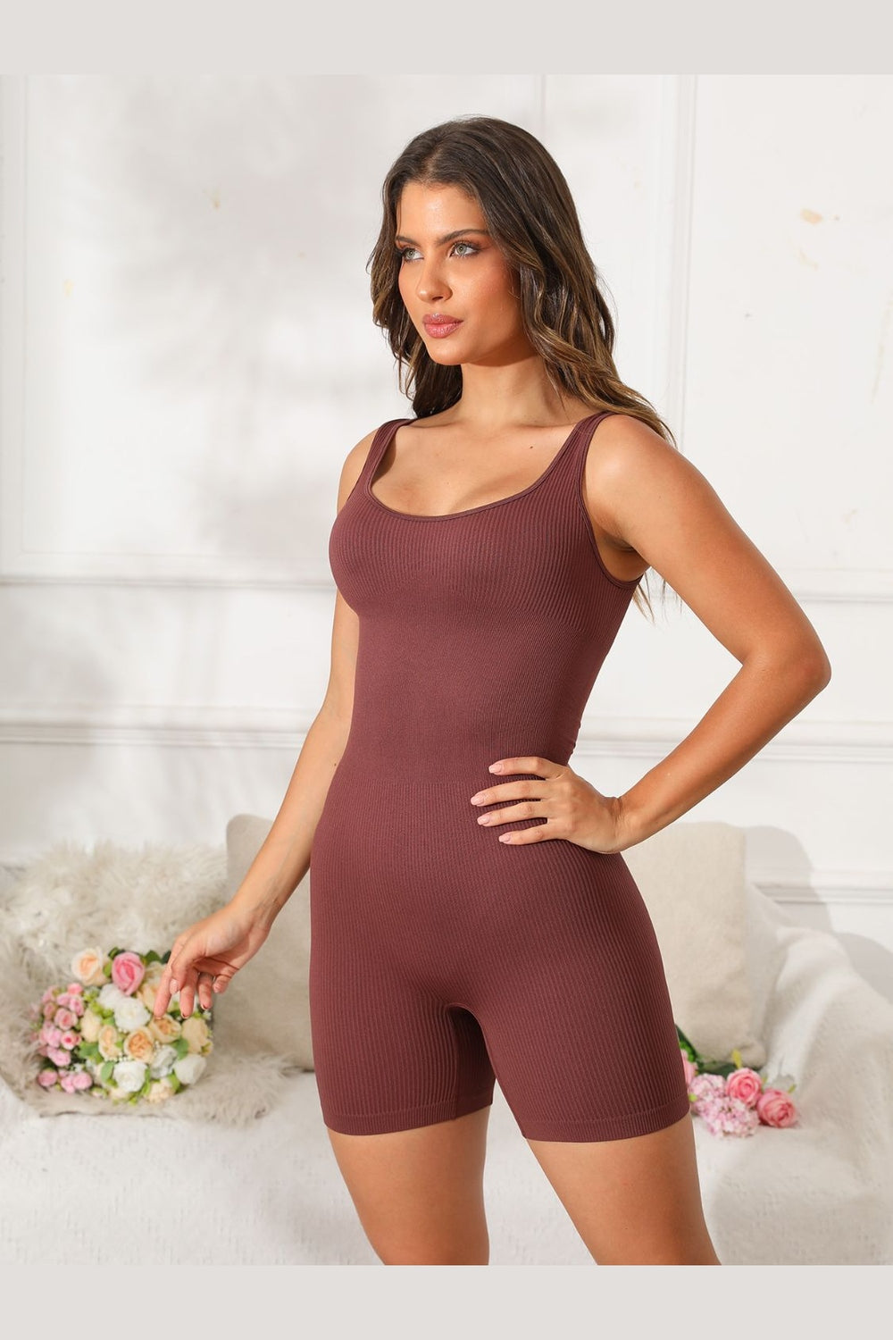 Scoop Neck Wide Strap Active Romper - Active Set - FITGGINS