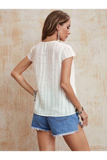 Honey Tie Neck Ruffled Blouse Fitggins