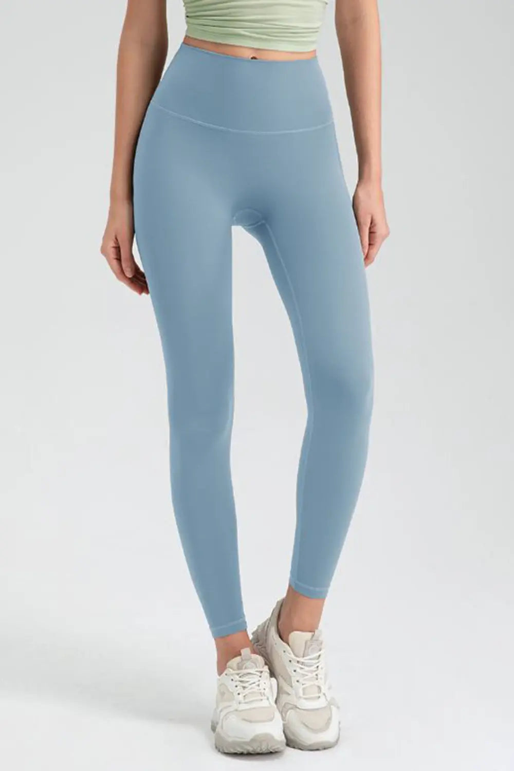 Wide Waistband High-Rise Sports Leggings Misty Blue Fitggins
