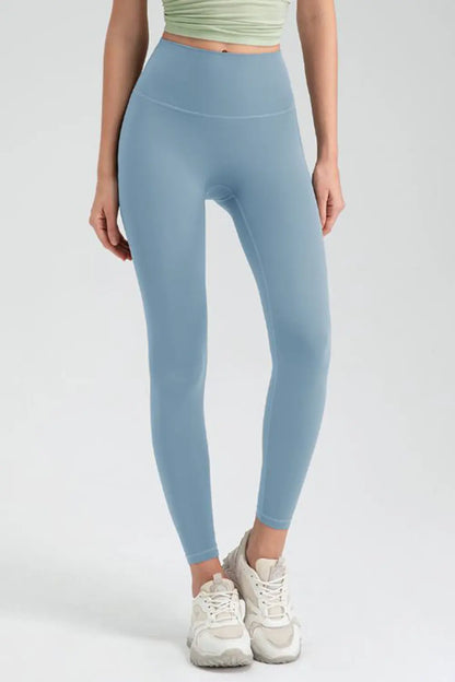Wide Waistband High-Rise Sports Leggings Misty Blue Fitggins
