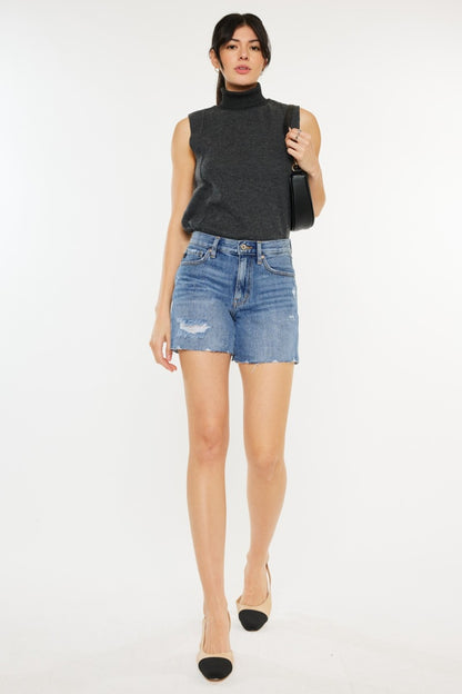 Kancan Distressed High Waist Denim Shorts - Denim Shorts - FITGGINS