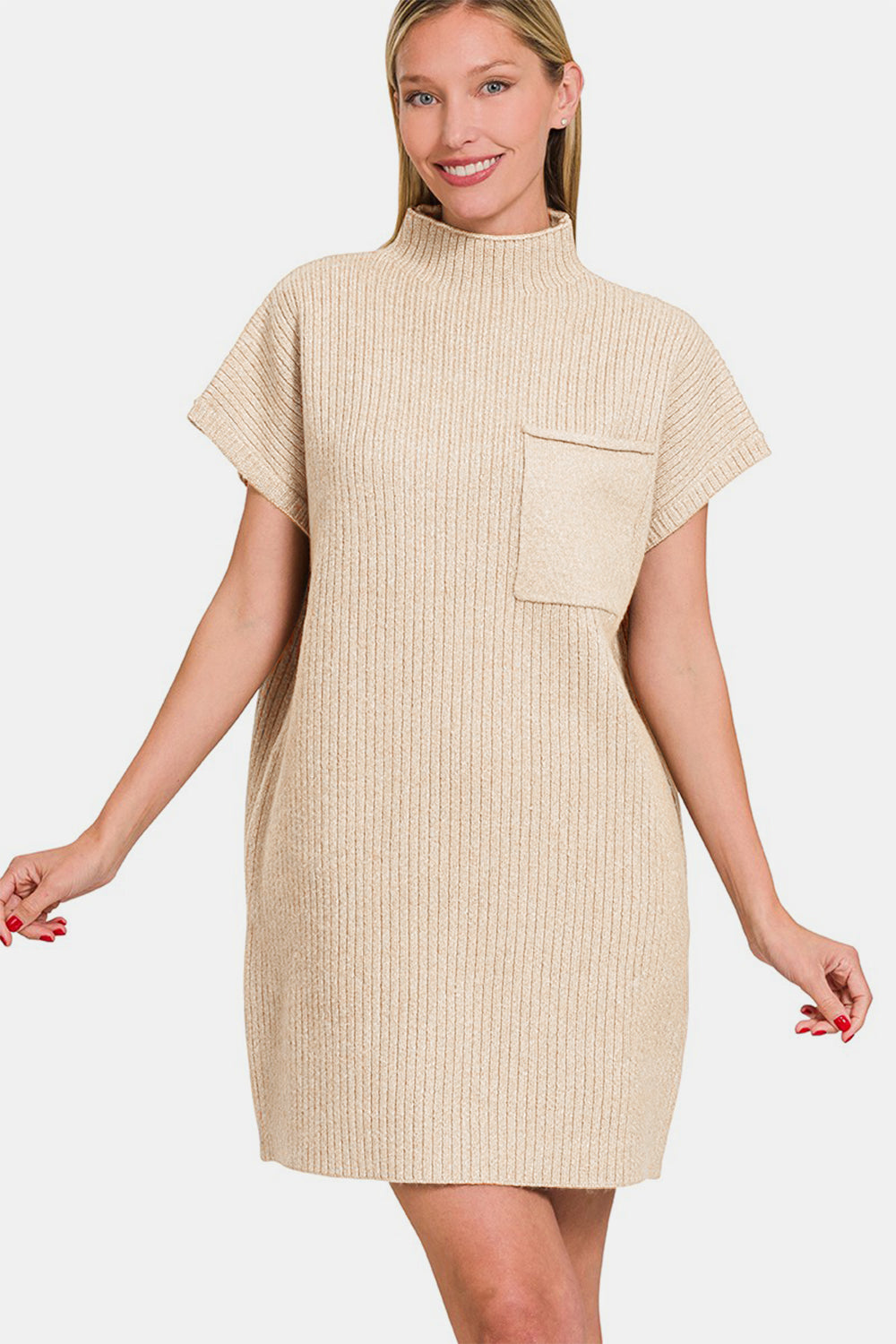 Zenana Short Sleeve Sweater Mini Dress - Sweater Dresses - FITGGINS