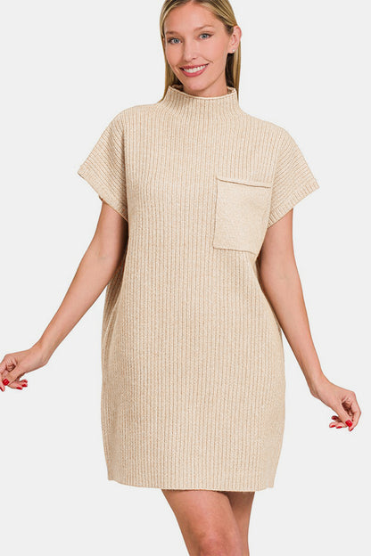 Zenana Short Sleeve Sweater Mini Dress - Sweater Dresses - FITGGINS