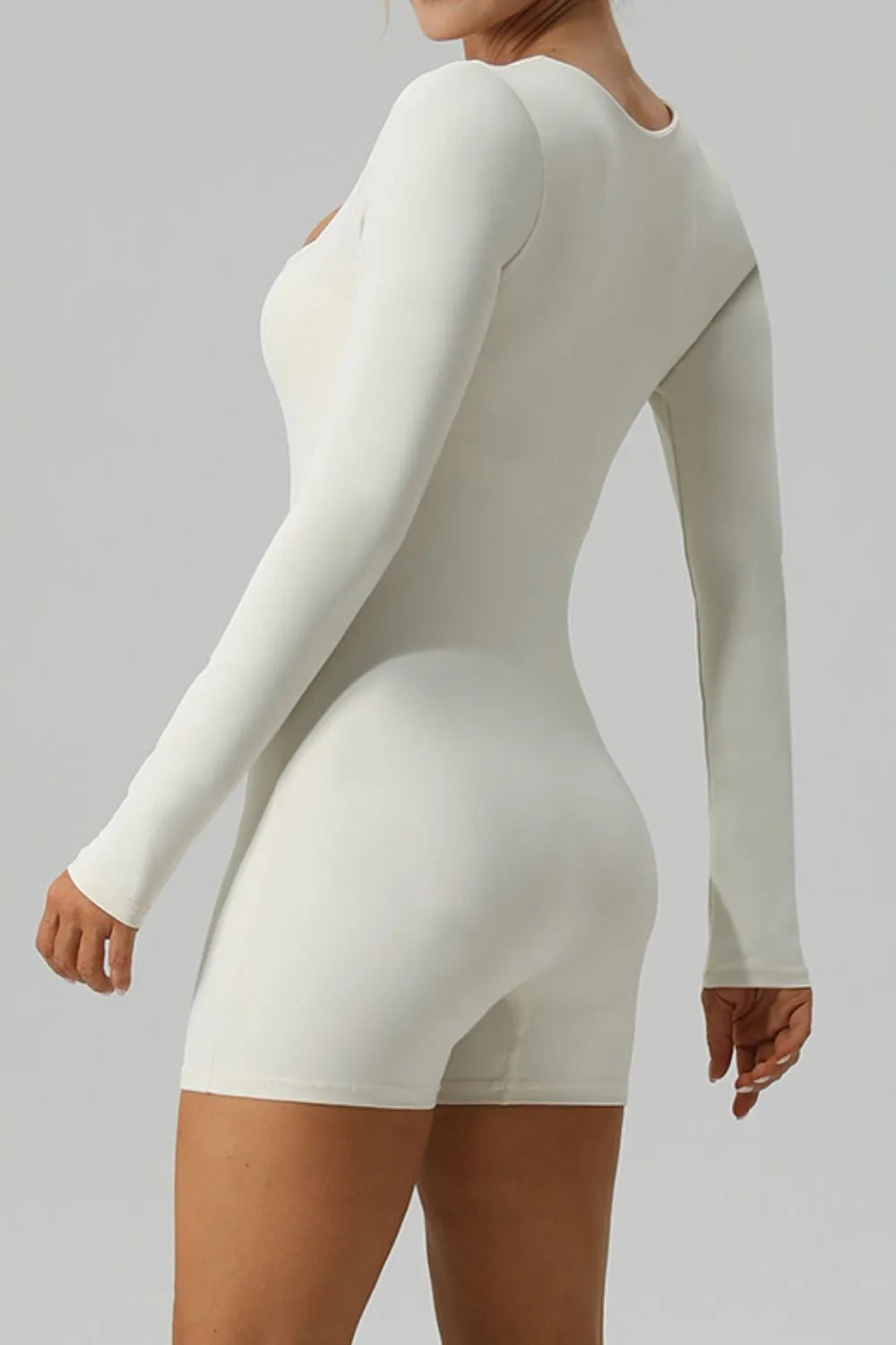 Square Neck Long Sleeve Active Romper Fitggins