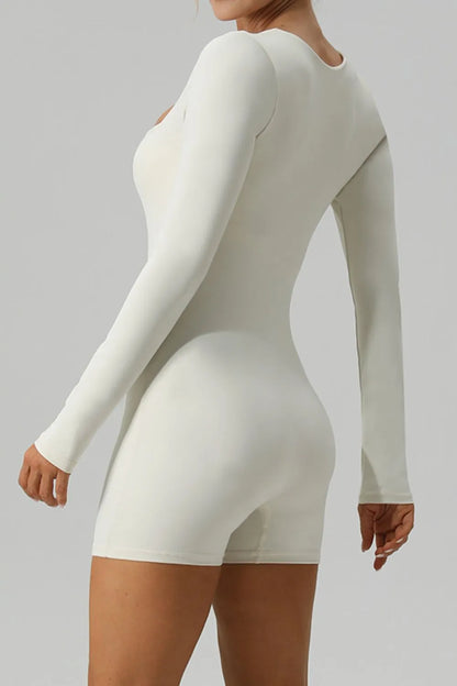Square Neck Long Sleeve Active Romper Fitggins