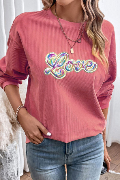 Valentine's Day LOVE Round Neck Long Sleeve Sweatshirt - Sweatshirts & Hoodies - FITGGINS