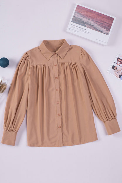 Gathered Detail Puff Sleeve Shirt - Shirts - FITGGINS