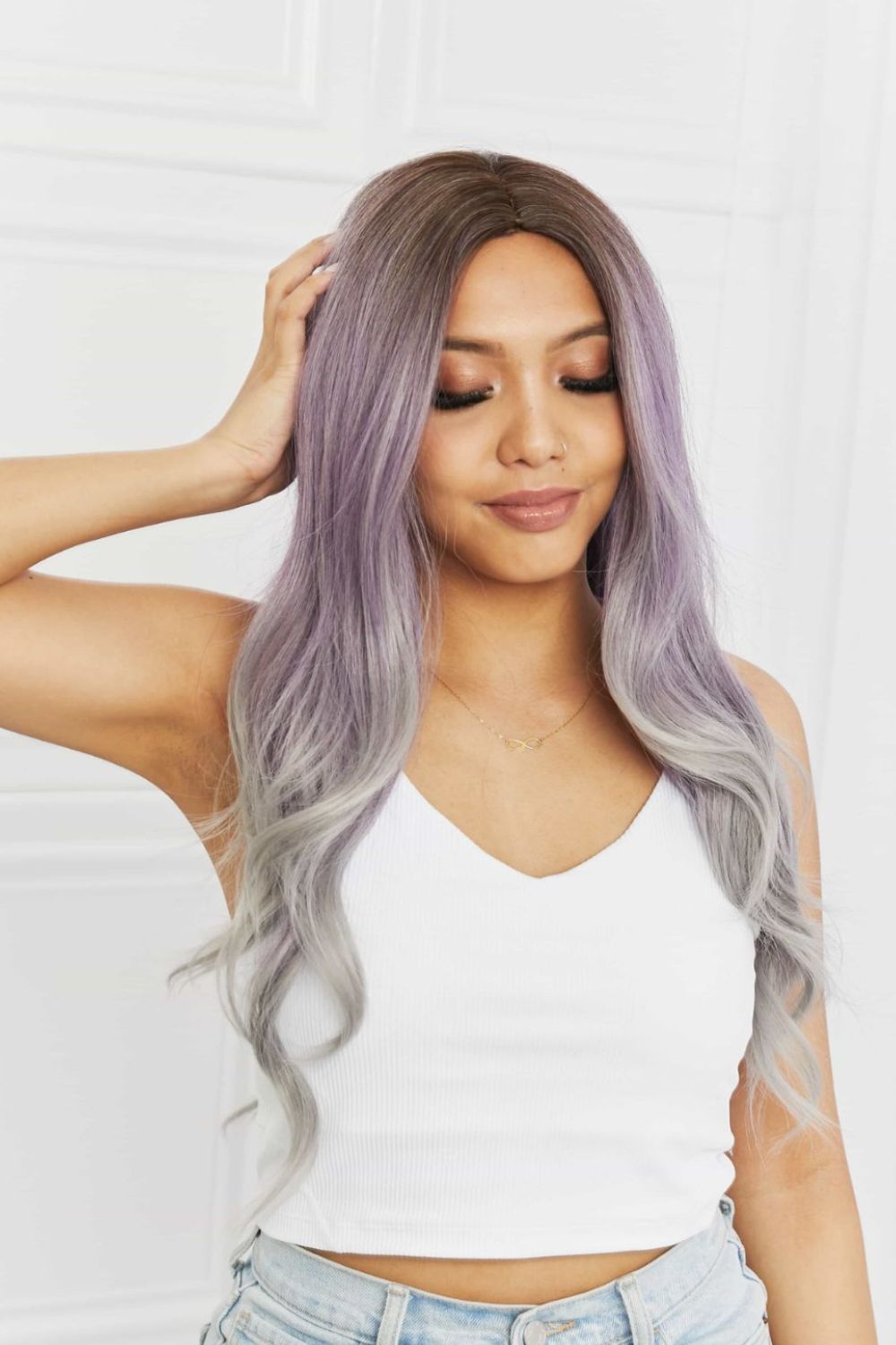 Elegant Wave Full Machine Synthetic Wigs in Purple 26'' - Hair - FITGGINS