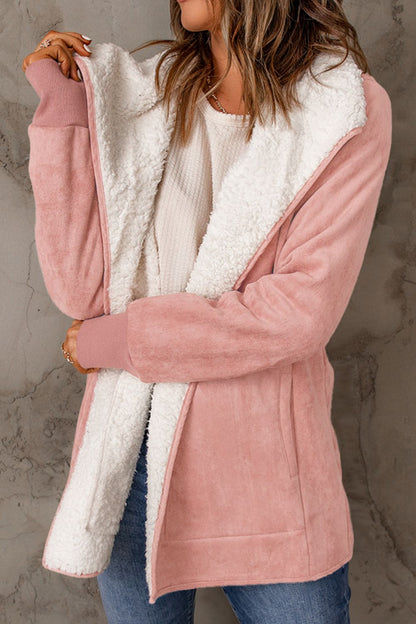 Open Front Long Sleeve Sherpa Jacket - Jackets - FITGGINS