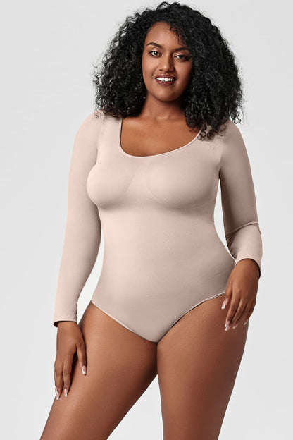 Long Sleeve Shaping Bodysuit Beige Fitggins