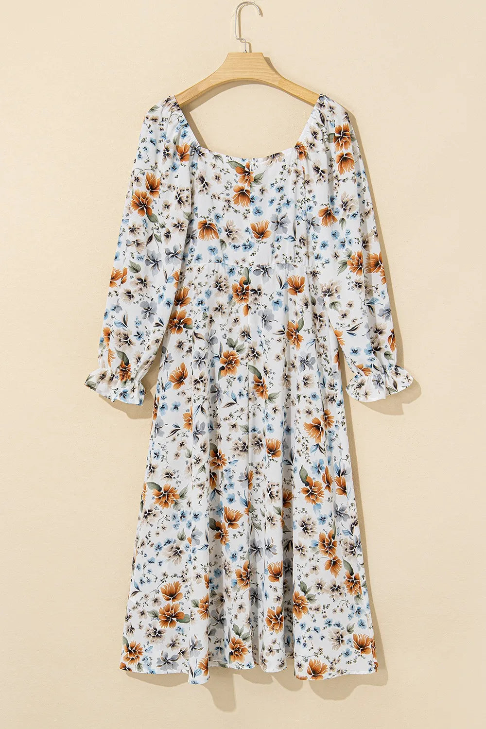 Floral Print Flounce Sleeve Midi Dress Fitggins