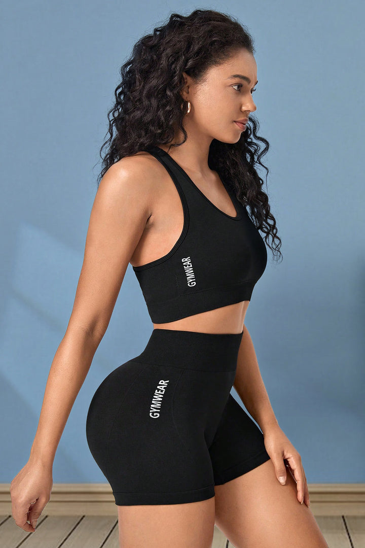 Cropped Sports Tank and Shorts Set - Active Set - FITGGINS